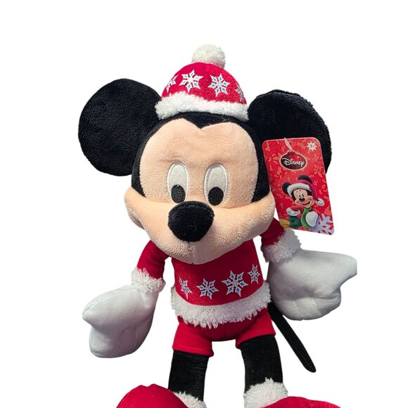 Christmas Disney Mickey Mouse Snowflakes Red And White Plush - Picture 7 of 10